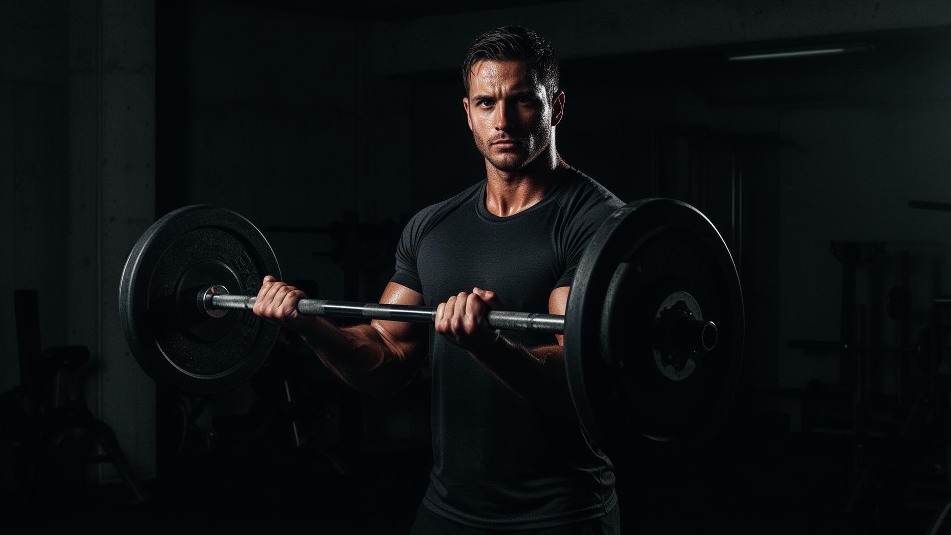 Athlete training in dark gym